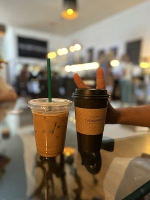 Iced caramel, Americano & Sugar free caramel, latte with oat milk.