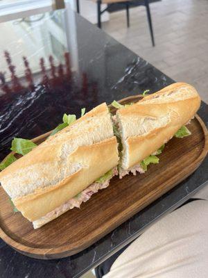 Tuna salad on a baguette