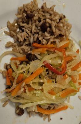 Veggie platter w rice and beans.