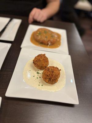 Risotto balls stuffed with sausage if I remember correctly.