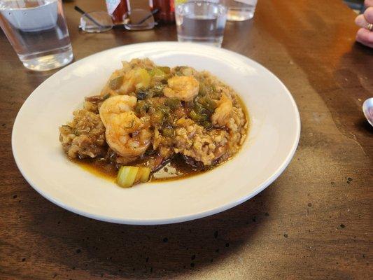 The Ca C'est Bon (Shrimp Etouffee over Jambalaya)