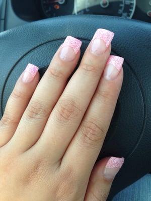 Sparkle pink tip. Clear coat. :)