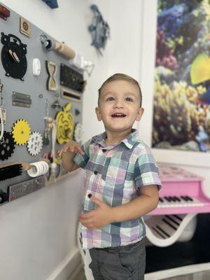 So happy getting his hair cut