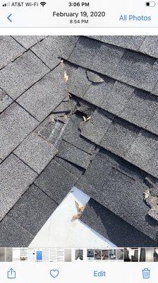 Jumbled up mess of shingles installed on 3rd floor that roofer never expected anyone to inspect