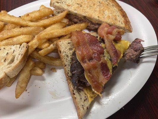 Tuna Melt? (It's beef, not tuna) with bacon? That was meant for my buddies' bacon cheeseburger.