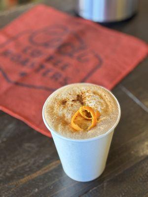 Chocolate Orange Latte , brûlée the sugar on top.