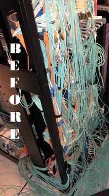 Actual before picture of a client's cable rack before hiring Ostari Inc.