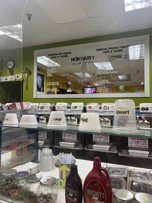 Frozen Yogurt flavors and sizes