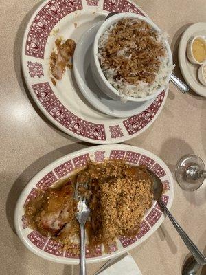 Almond chicken and steamed rice