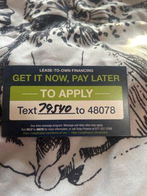 Snap or Acima finance options @ AC Sport