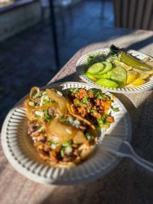 Asada, al pastor, chorizo tacos