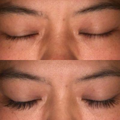 before and after lash extensuons