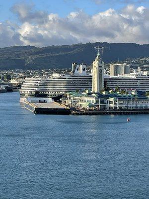 Port of Honolulu with Aloha Tower in the front