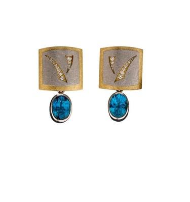 One of our favorite sets of earrings from the "Underwraps" collection...Natural Blue Zircons Ovals = 10.04 carats set in Plat...