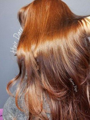 Custom Auburn color over virgin hair