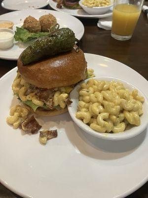 Bacon Mac & cheese Burger with jalapeño Mac & cheese.