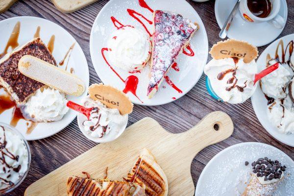 Assortment of our pastries, gelato, and espresso.