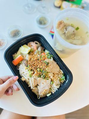 GINGER CHICKEN (MONN CHA KHNHEI) PHNOM PENH NOODLE ( massive bone in the soup)