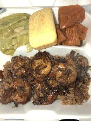Jerk shrimp dinner $12.50