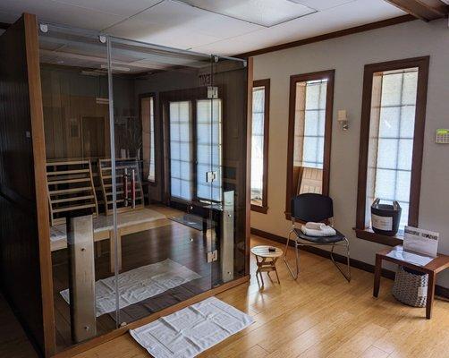 The more the merrier! Our Sanctuary Retreat sauna has a removable bench and can accommodate up to 4 people comfortably. Great for yoga!