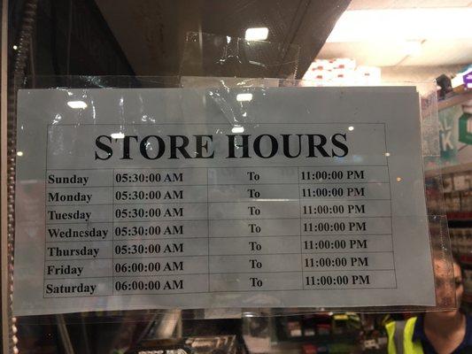 New hours as of April 2018