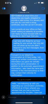 Text messages exchanged with business.