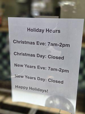 Holiday Hours 2025