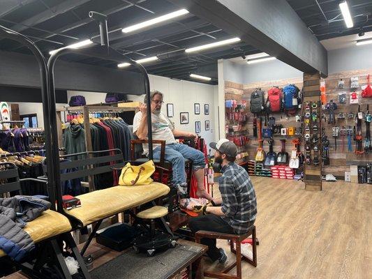 Boots being fitted for boots.