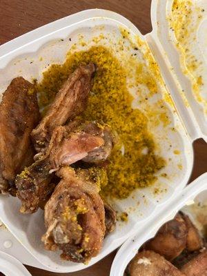 Lemon pepper wings! The most generic, salty, gross seasoning I've ever tasted! Seasoning stuck to bottom of container. Old and dry tasting!