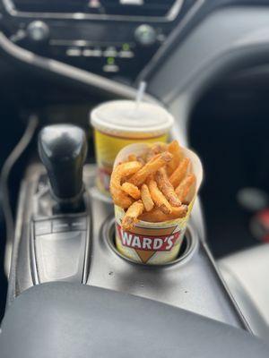 Large Root Beer and Large Seasoned Fries