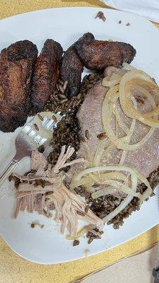 Palomilla Steak and a little of my husband's pork.