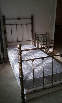 Twin bed box spring mattress headboard footboard and matching end table like new only used two times