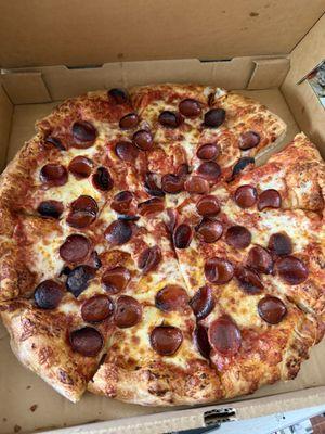 Cup and char pepperoni pizza