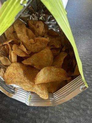 Miss Vicki's spicy dill pickle chips. They got a little heat to them.