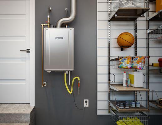 A clean tankless water heater installation.