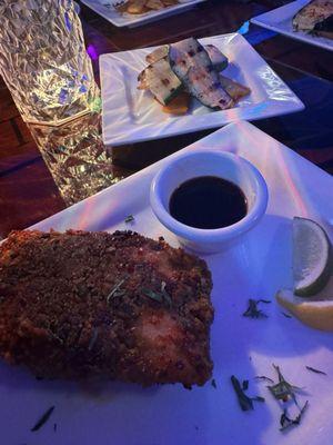 Wasabi salmon and grilled vegetables (was zucchini and carrots today)