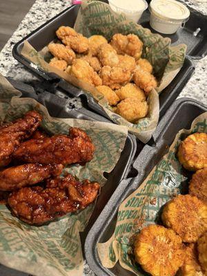Korean BBQ, Garlic Parm, Fried Corn.