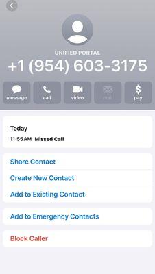 Screenshot of the phone number of the company