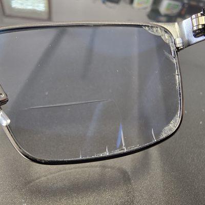 Cracks in lens of never worn glasses. That pinnacle would NOT warrenty.