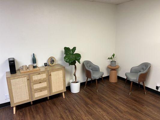 Coffee Station and a cozy waiting room.