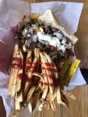 Philly cheesesteak with home cut fries