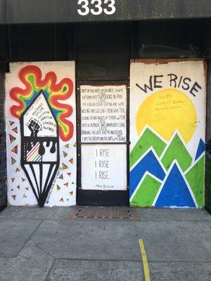 Inspirational writing by Maya Angelou in center.