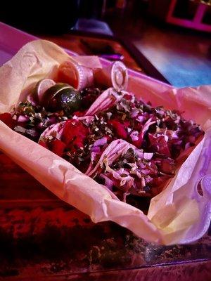 Al Pastor and Suadero Tacos. They were dry but still pretty good.