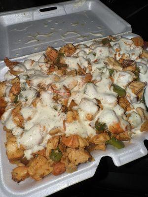 BBQ chicken over rice.