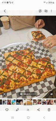 Gramma pizza ,all my friends (7of them) enjoyed the taste of the pesto ,the crust,cheese, fresh tomato sauce
