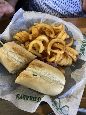 Ribeye Steak Sandwich with curly fries