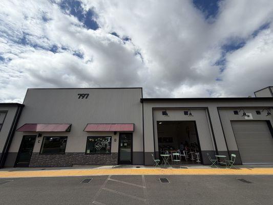 in a strip mall with roll-up garage doors -- perfect for an ice cream joint!