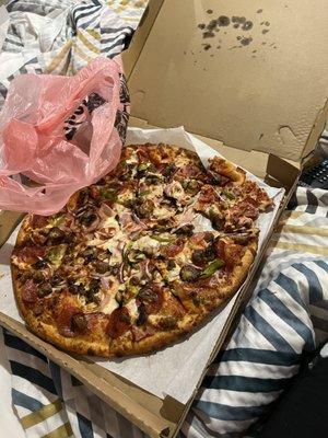 Meat Lovers Pizza added mushrooms and onion and bell peppers California Sandwich