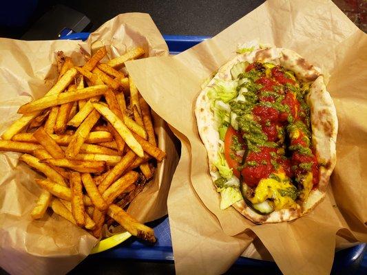 Double Smash Burger with Pesto and Marinara and Fresh Potato Fries! Mmmmm