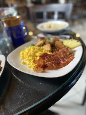 Scrambled eggs and home fries